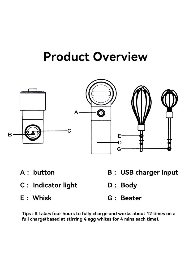 SYOSI Electric Mixer Whisk with 2 Mixing Heads, USB Rechargeable Cordless Hand Handheld Electric Blender 304 Stainless Steel Portable Egg Beaters  - Image 5