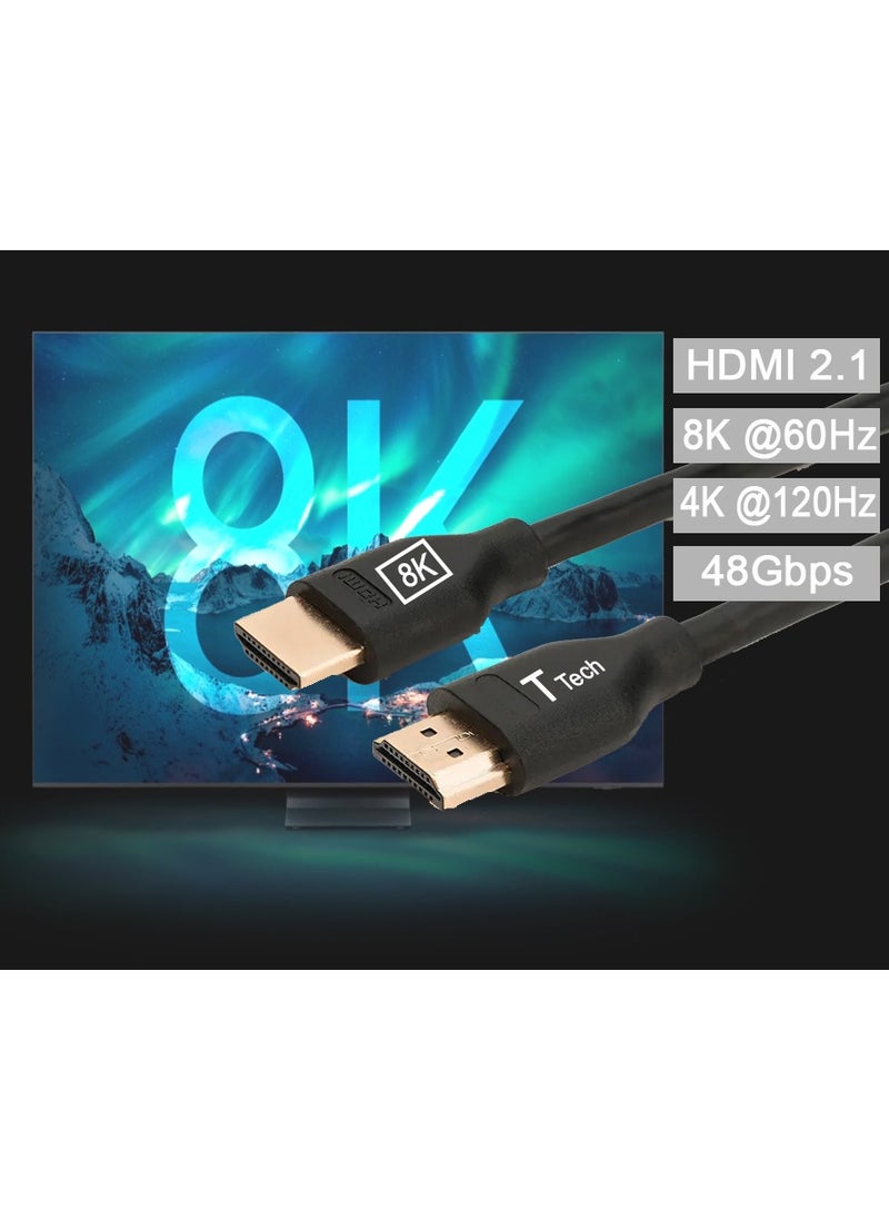 تي تيك كيبل HDMI 8K عالي السرعة من تي تيك HDMI 2.1v 48Gbps يدعم 8K @60Hz 4K @120Hz  بطول 2M  - Image 1