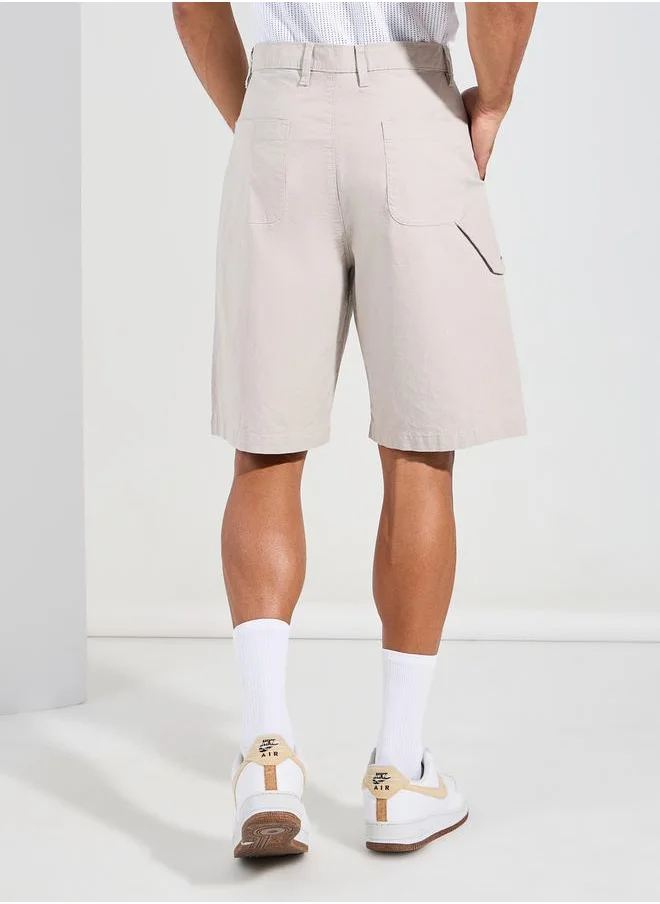 ستايلي Textured Oversized Carpenter  Shorts with Trim Detail
