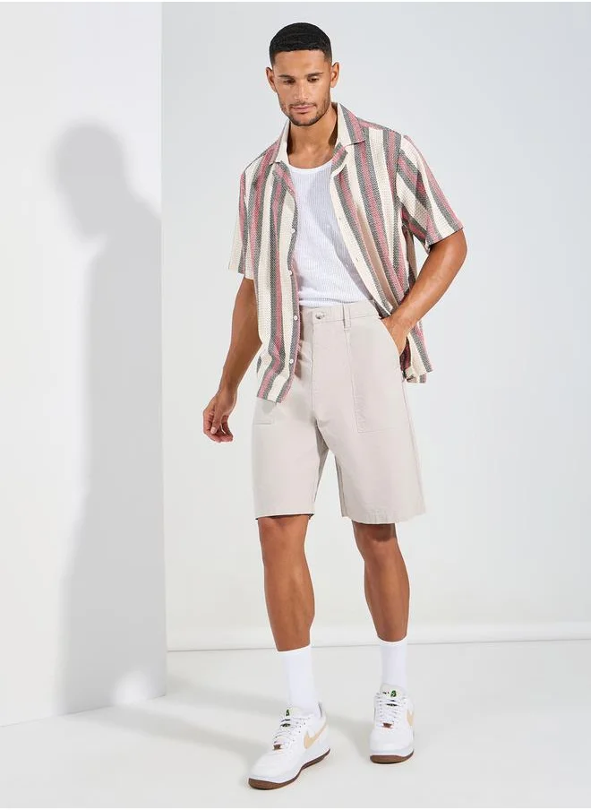 ستايلي Textured Oversized Carpenter  Shorts with Trim Detail