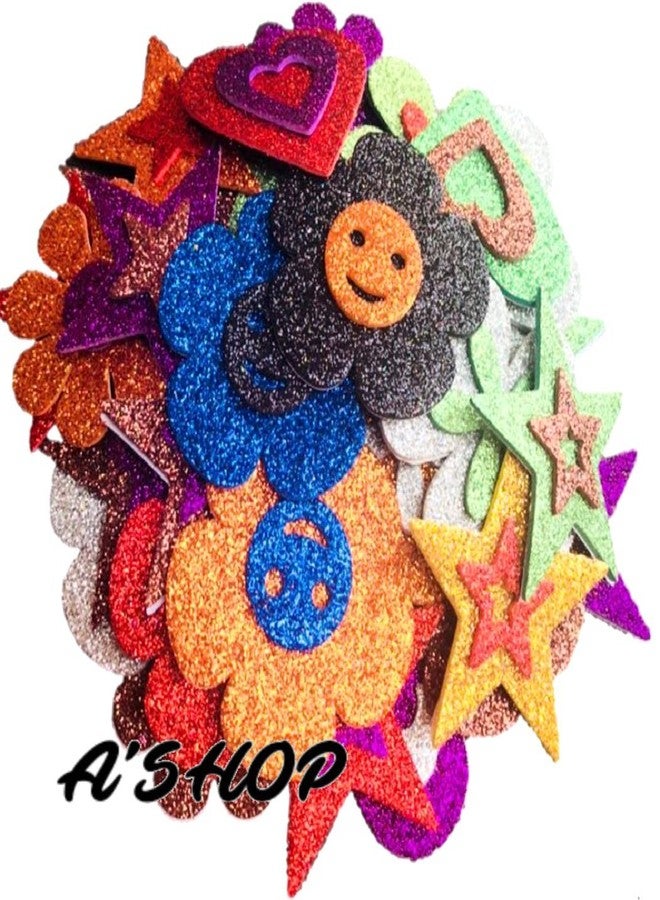 A'SHOP 5.5 cm Mixed Shaped Glitter Eva Foam with Dual Designs for Card Making, Scrapbooking, Paper Decoration -Set of 36 Pieces (Multicolour) - Image 1