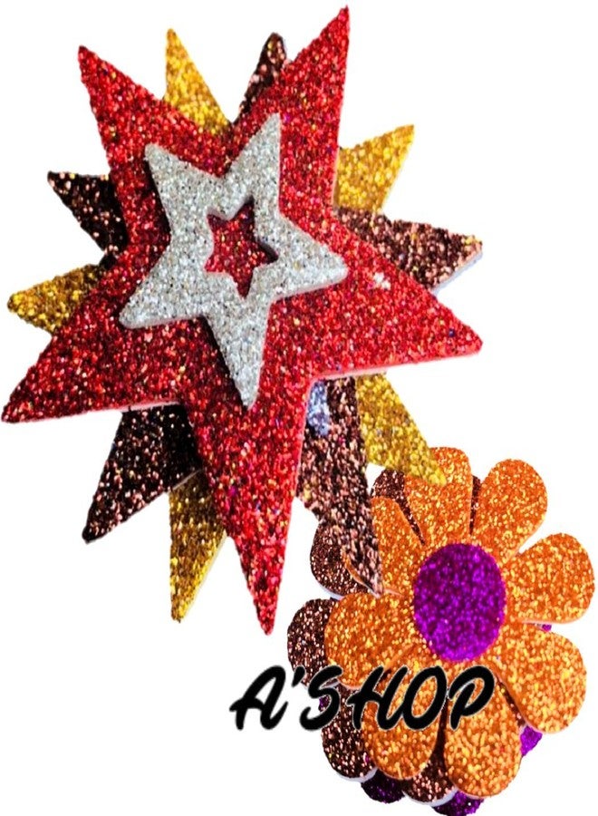 A'SHOP 5.5 cm Mixed Shaped Glitter Eva Foam with Dual Designs for Card Making, Scrapbooking, Paper Decoration -Set of 36 Pieces (Multicolour) - Image 3