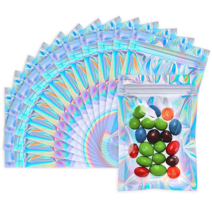 SMELL PROOF BAGS 4X6 INCH RESEALABLE HOLOGRAPHIC BAGS FOR FOOD STORAGE CANDY JEWELRY PACKAGING 100 PACK