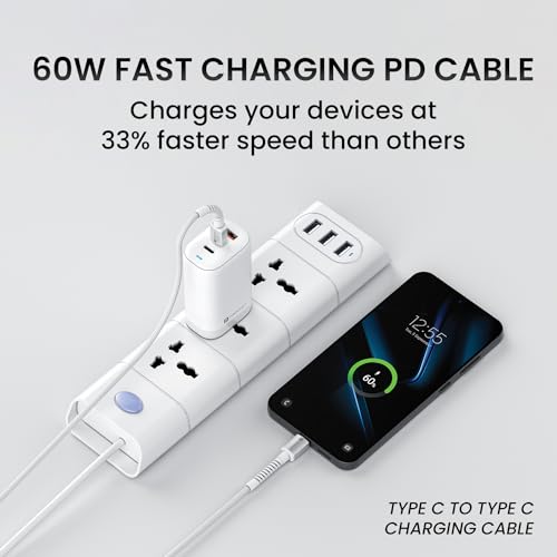 Portronics Konnect X 60W Type C to Type C Unbreakable Nylon Braided Cable, 1M Fast Charging Cable for iPhone 15 series, iPad, Samsung Galaxy & other Type C Devices(White) - Image 5