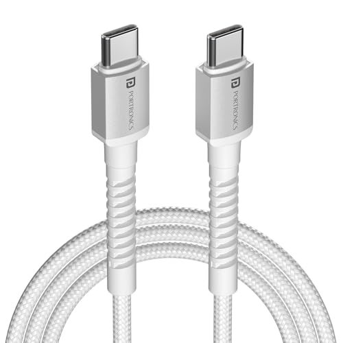 Portronics Konnect X 60W Type C to Type C Unbreakable Nylon Braided Cable, 1M Fast Charging Cable for iPhone 15 series, iPad, Samsung Galaxy & other Type C Devices(White) - Image 1