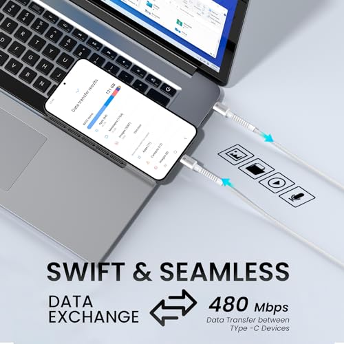 Portronics Konnect X 60W Type C to Type C Unbreakable Nylon Braided Cable, 1M Fast Charging Cable for iPhone 15 series, iPad, Samsung Galaxy & other Type C Devices(White) - Image 3