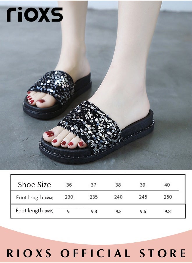 Women's Summer Sequins Slippers, Non-Slip Open-toe Beach Sandals, Glitter Plain Sliders, Soft Thick-soled Sandals for Indoor or Outdoor Use - pzsku/Z0D60807D1CBB476FA448Z/45/_/1699326846/4430cad5-f33e-409d-a7f2-8b602c427ed5