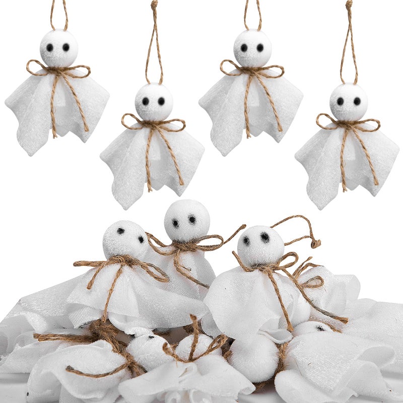 Watayo 16 Pcs Halloween Ghost Hanging Ornaments 3 Inch Small Hanging Ghosts Tree Ornaments Farmhouse Rustic Cloth Ghosts Hanging Decoration for Haunted House Party Yard Tree Decor