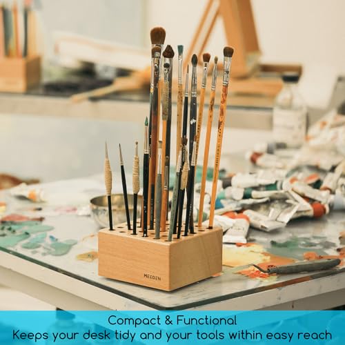 MEEDEN Beechwood Pencil and Brush Holder: 36 Holes Paint Brush Storage Organizer & Holder Rack - Wooden Block Pencil Holder for Paintbrushes, Pens and Art Tools - Paint Brush Holder Display Stand - Image 4