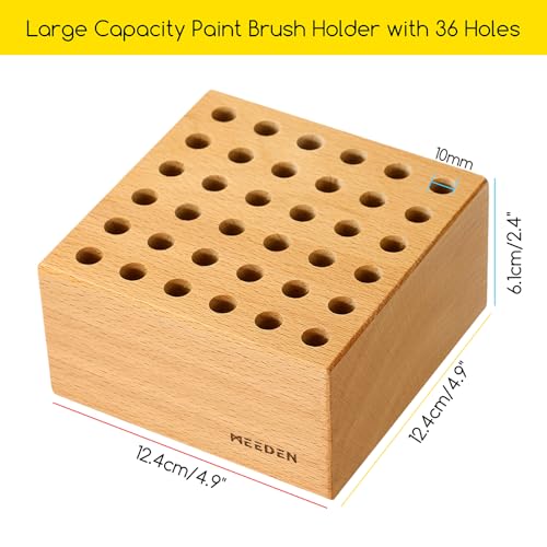 MEEDEN Beechwood Pencil and Brush Holder: 36 Holes Paint Brush Storage Organizer & Holder Rack - Wooden Block Pencil Holder for Paintbrushes, Pens and Art Tools - Paint Brush Holder Display Stand - Image 2