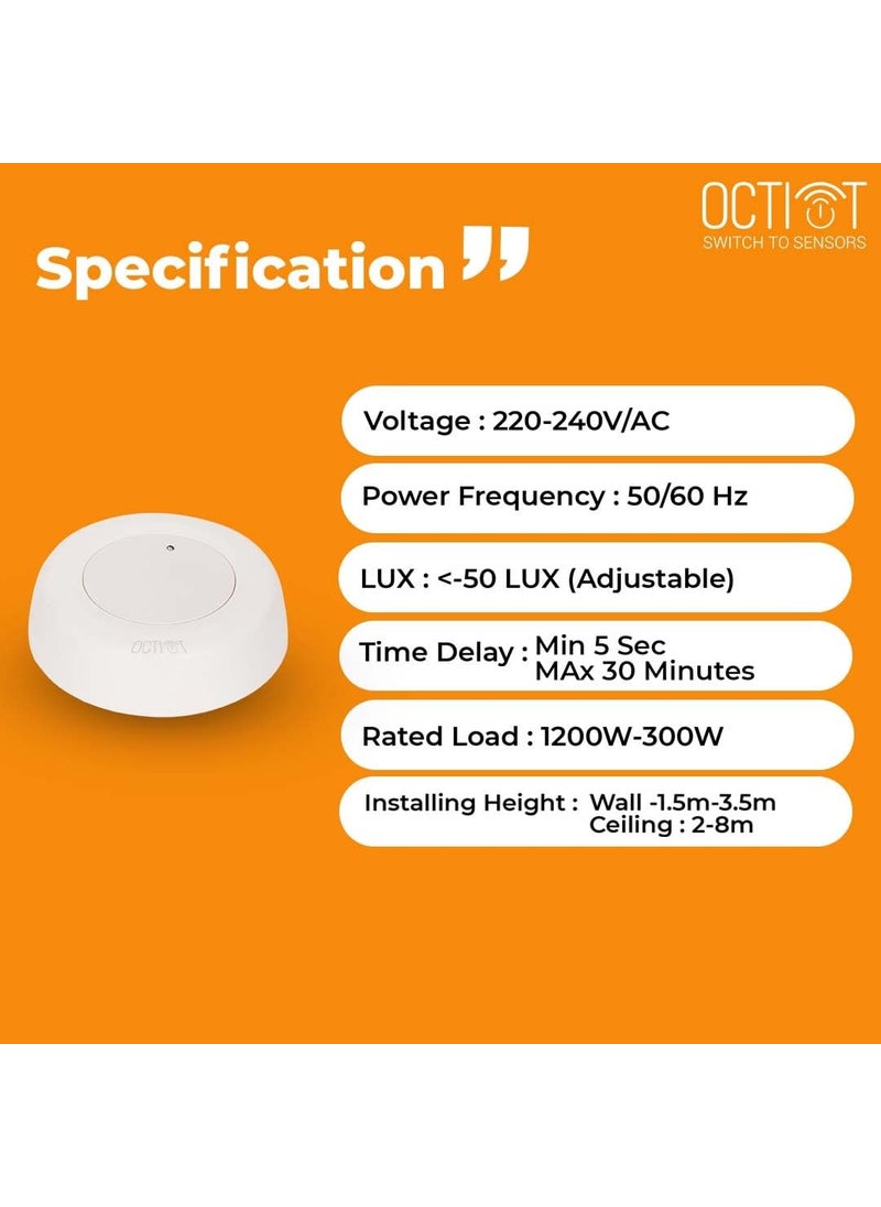 OCTIOT OCTORO PRO 360 Microwave Motion Sensor Smart Microwave Motion Sensor Microwave Motion Sensor for corridoor and Parking Auto onOff and IP20 Microwave Motion Sensor  - Image 4