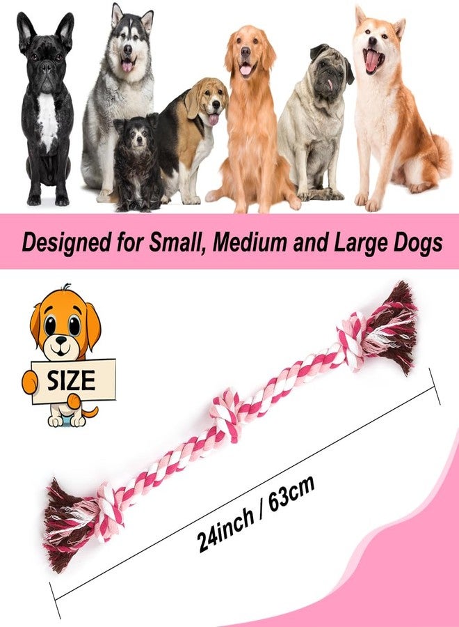 SZEE Dog Rope Toys, 24 in 3 Knots Chew Rope for Small, Medium and Large Dogs, Natural Cotton Pet Pull Toy for Tug of War and Teeth Cleaning, Fits Valentine’s Day Vibe (Pink) - Image 3