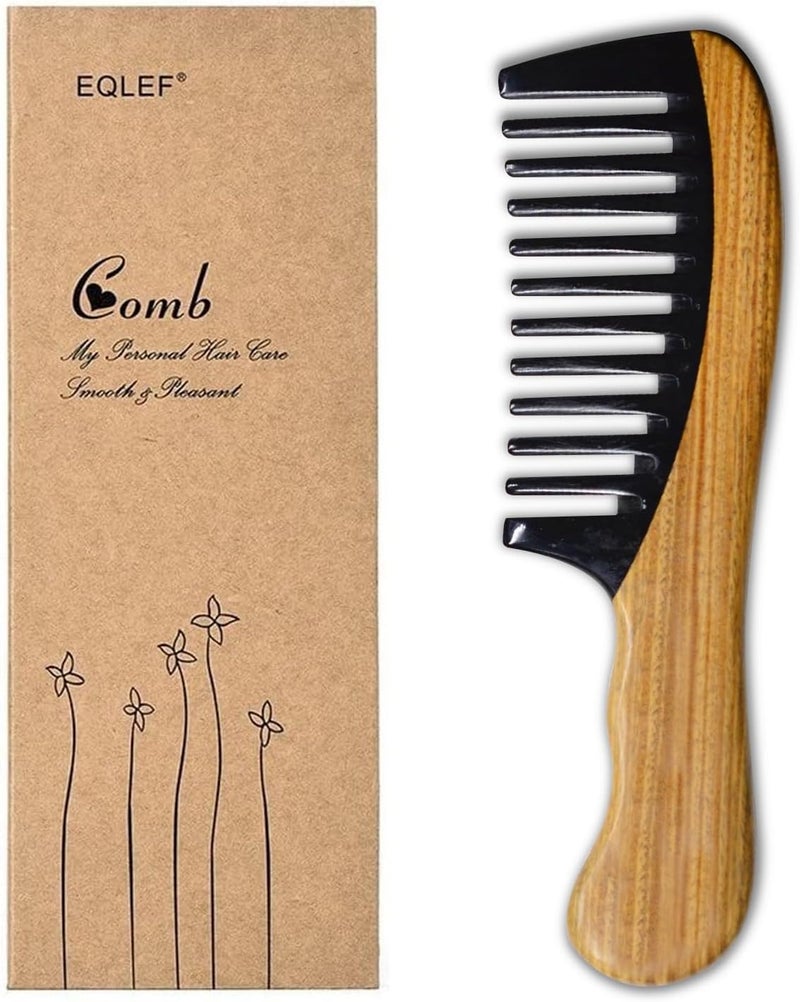 EQLEF Handmade Premium Quality Natural Ox Horn and Sandal Wood Comb No Static Wide Tooth Pocket Comb for Beard Moustache and Hair