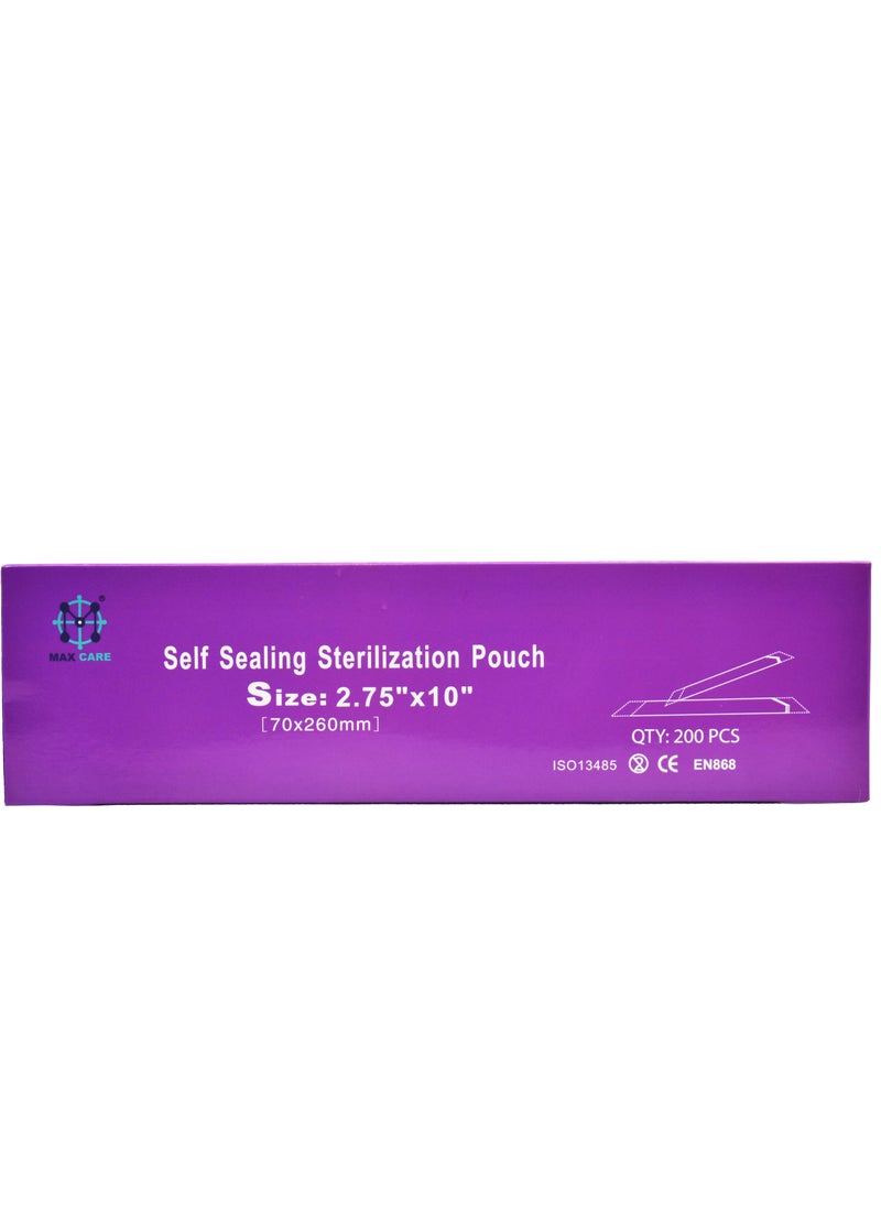 Max Care ORGANIC COSMETIC 2.5 x 10 Inch Self Sterilization Pouches for Cleaning Tools Sterilizer Bags for Dental Offices Pouch for Dentist Tools Box of 200  - Image 1
