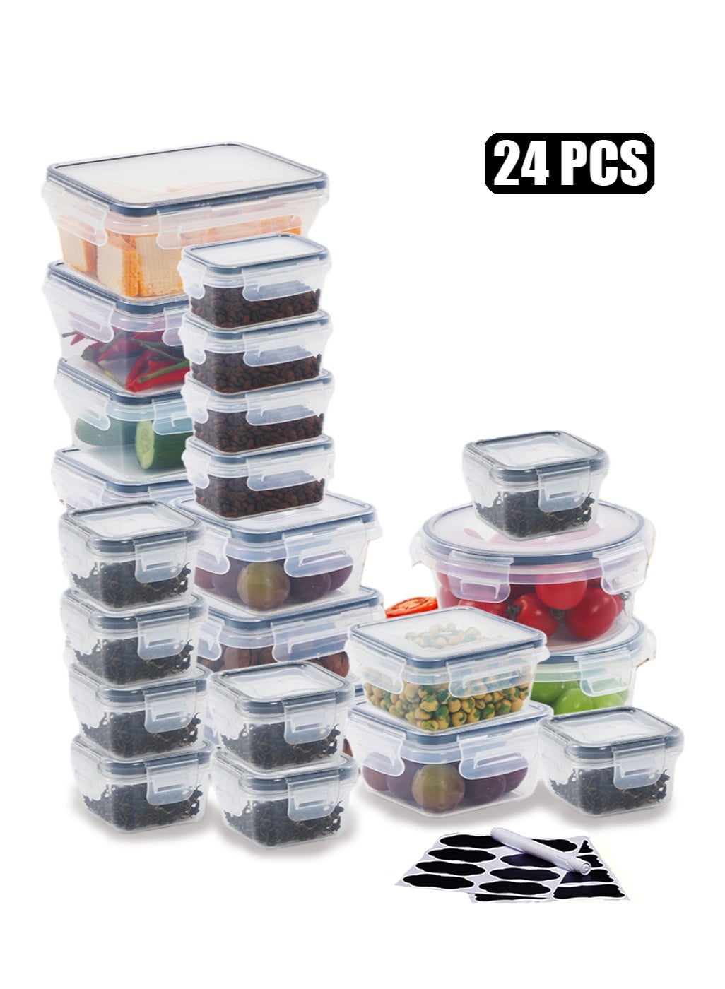 JoyousSto 24-Pack Food Storage Container Set kitchen organizers Meal Prep Containers Lock Lids Reusable Plastic Lunch Box Snack Salad Containers 24 Boxes and 24 Lids Pantry and Kitchen Organization