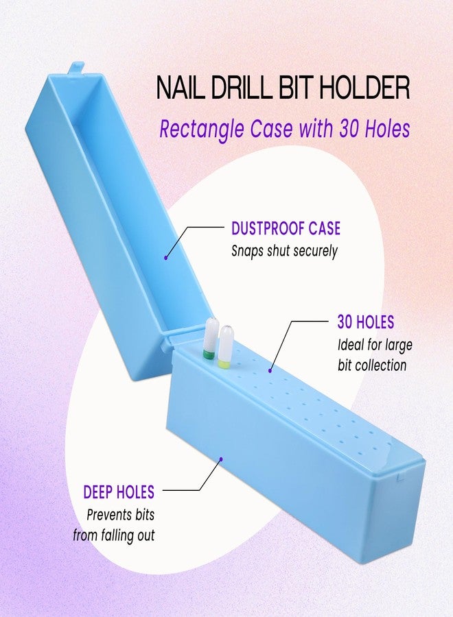 PANA Nail Drill Bit Holder Stand Display Organizer- Dust Proof Storage Container Box Case Tools for Home Use or Nail Salon - (30 Holes, Blue) (Drill Bits Not Included) - Image 2