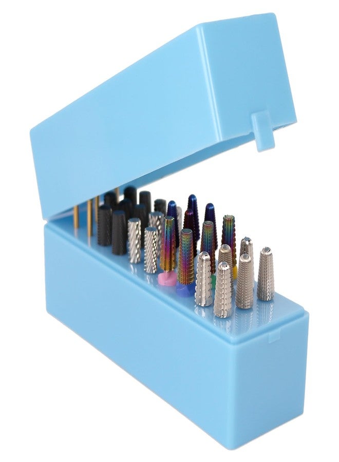 PANA Nail Drill Bit Holder Stand Display Organizer- Dust Proof Storage Container Box Case Tools for Home Use or Nail Salon - (30 Holes, Blue) (Drill Bits Not Included) - Image 1