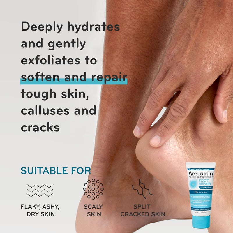 AmLactin مجموعة العناية بالبشرة الحائزة على جوائز من AmLactin - لوشن مغذي يومي 12%، كريم تنعيم فائق، كريم إصلاح القدمين وجوارب مرطبة - مجموعة هدايا مرطب حمض اللاكتيك لتجديد البشرة في جميع أنحاء الجسم - Image 5