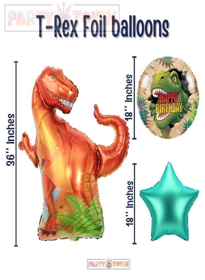 Party town T-Rex Dinosaur Balloon Pack - 62 Pcs | 32-inch T-Rex Foil + Metallic Latex Balloons, Paper Banner (T-Rex Dinosaur) - Image 4