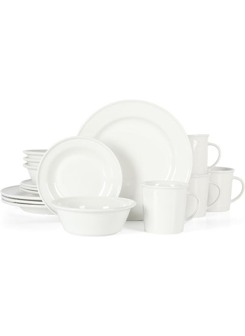 Martha Stewart Cliffield High Fired 16Piece Porcelain Chip and Scratch Resistant Plates Bowls and Mugs Dinnerware Set Service for 4  White