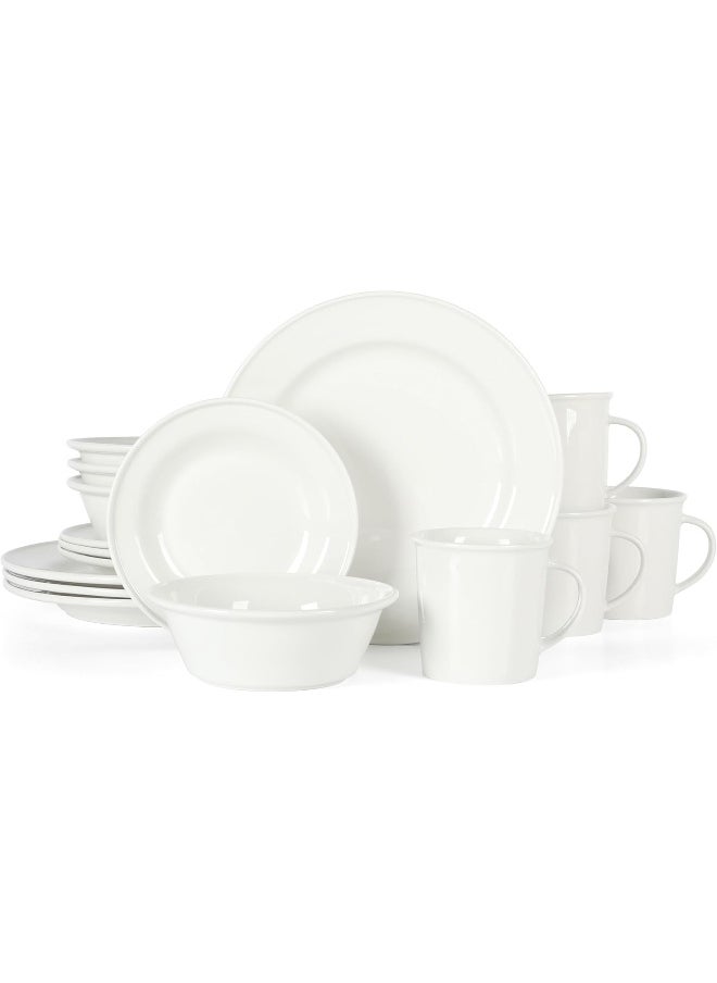 Martha Stewart Cliffield High Fired 16Piece Porcelain Chip and Scratch Resistant Plates Bowls and Mugs Dinnerware Set Service for 4  White