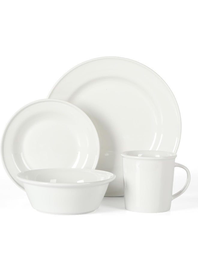 Martha Stewart Cliffield High Fired 16Piece Porcelain Chip and Scratch Resistant Plates Bowls and Mugs Dinnerware Set Service for 4  White