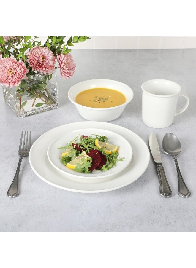 Martha Stewart Cliffield High Fired 16Piece Porcelain Chip and Scratch Resistant Plates Bowls and Mugs Dinnerware Set Service for 4  White