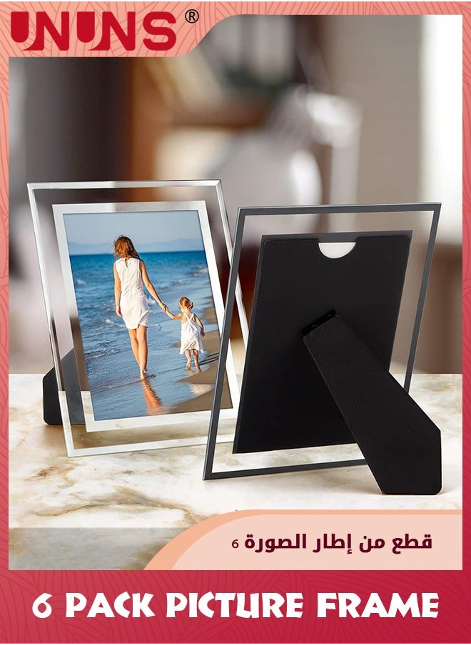 UNUNS إطارات صور مقاس 5x7، 6 مجموعات من إطارات الصور الفضية، إطارات زفاف زجاجية، إطارات صور زفاف شفافة بمرآة، للعرض على سطح الطاولة عموديًا أو أفقيًا فقط  - Image 3