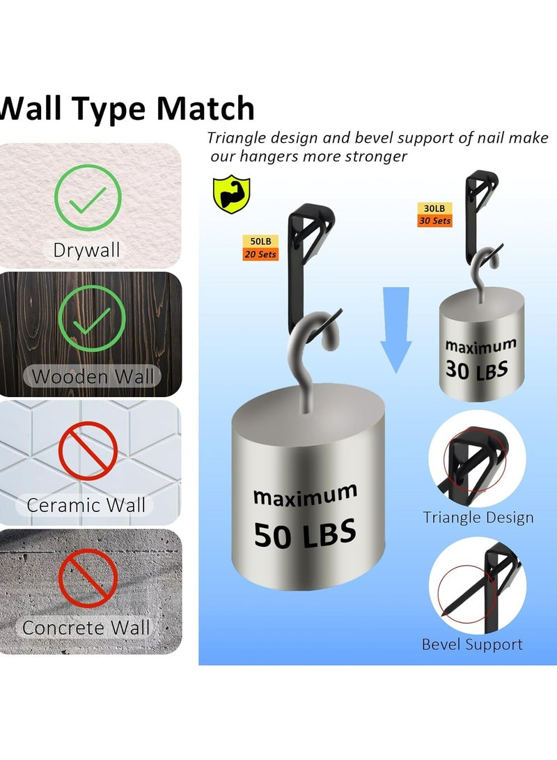 Oasisgalore 100-Piece Picture Hanging Kit - 30lb/50lb Hooks, 2 Sizes, Black, for Drywall & Wood - Image 3