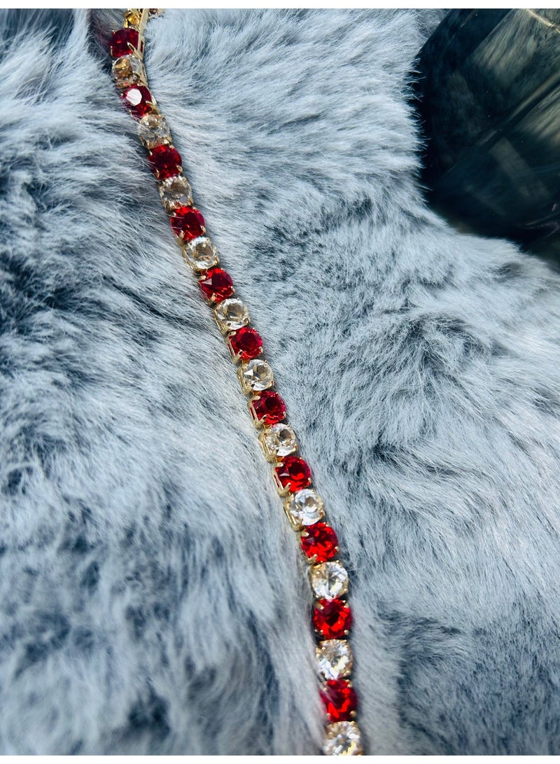 سوار زركون أحمر القرمزي مطلي بالذهب 18 كريت - زركون أبيض ساطع متناوب، سوار نسائي قابل للتعديل بمقاس 16 سم و19 سم - Image 5