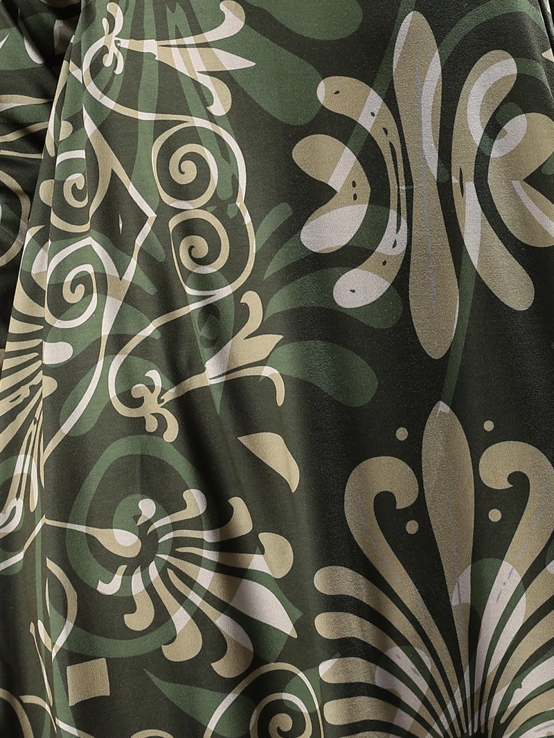 HELLCAT Girls Floral Printed Green Casual Midi Dress for 11-16 Years | Western A-Line Midi Dress for Girls | Girls Stylish Full Sleeve Dress_Green_11-12 Years - Image 3