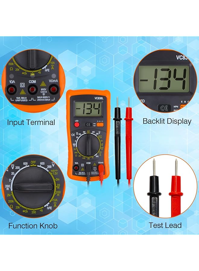 Excefore Digital Multimeter, Multimeter With Ac Dc Voltmeter & Ohm Volt Amp Tester, Multifunction Battery Tester, Pocket Meter With Backlight Tests Wire, Voltage Tester Measure Voltage Current Resistance Diode - Image 3