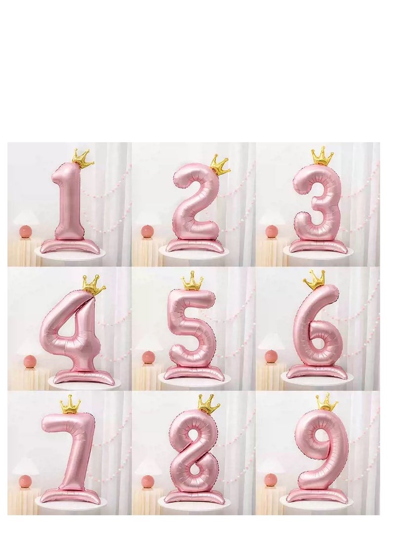 بالون وردي كبير رقم 8 مع تاج وقاعدة، ديكور عيد ميلاد - Image 2