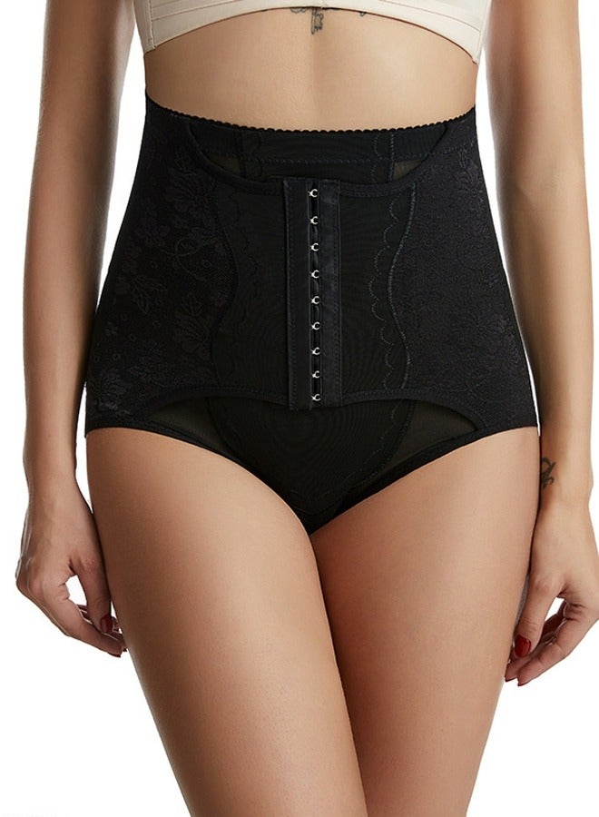 Loquat Womens Body Shaper Tummy Control Underwear Briefs Solid Color Jacquard Lace Slim High Waist Shapewear Hip Lift Underpants Black  - Image 1