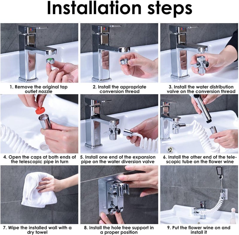 Deoxys Basin Handheld Shower Set ABS Bathroom Faucet Hand Held Shower Head External Sink Hose Sprayer Rinser Kit for Hair Washing Pet Shower Bathroom Utility Room Cleaning with Universal Adapters - Image 3