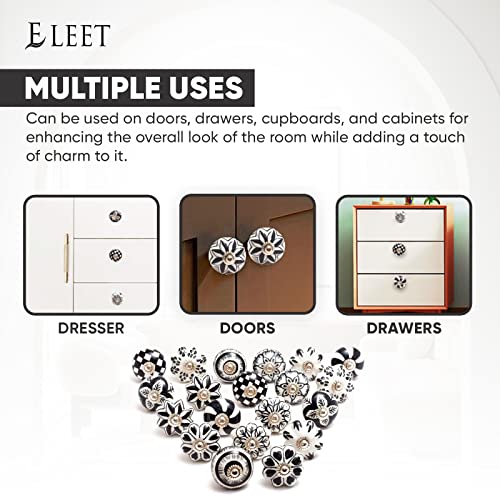 Eleet Assorted Ceramic Cabinet Knobs - Vintage Cabinet Cupboard Door & Drawer Pulls Chrome Hardware (Ceramic Knobs Set of 20, Black & White) - Image 5