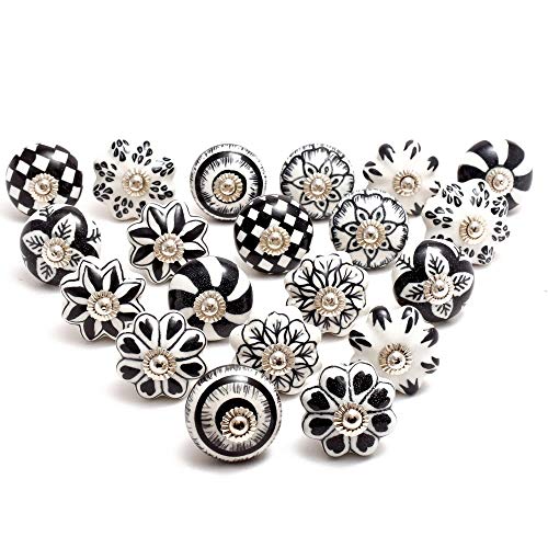 Eleet Assorted Ceramic Cabinet Knobs - Vintage Cabinet Cupboard Door & Drawer Pulls Chrome Hardware (Ceramic Knobs Set of 20, Black & White) - Image 1