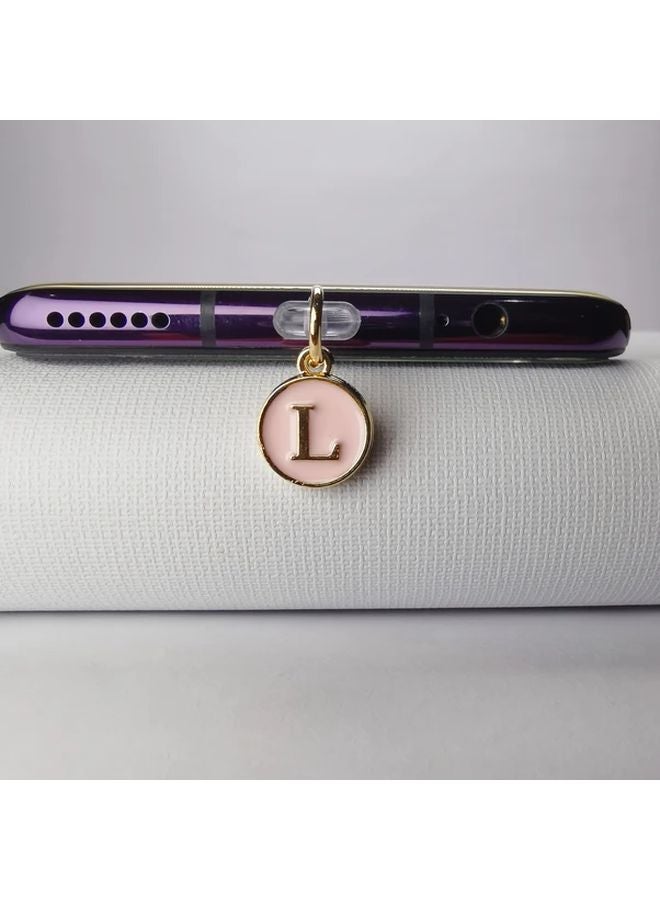 Elegant Pink Enamel Letter L Charm Dust Plug For iPhone 5 To 14 Romantic Gift - Image 1