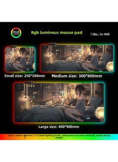 RGB Luminous Mouse Pad Computer Keyboard Hand-held Desktop Pad Oversized Game E-sports Pad Thickened Internet Cafe Table Pad-Color:300*700mm-Pattern:Upgraded Version Of Pickup Rhythm-lc945