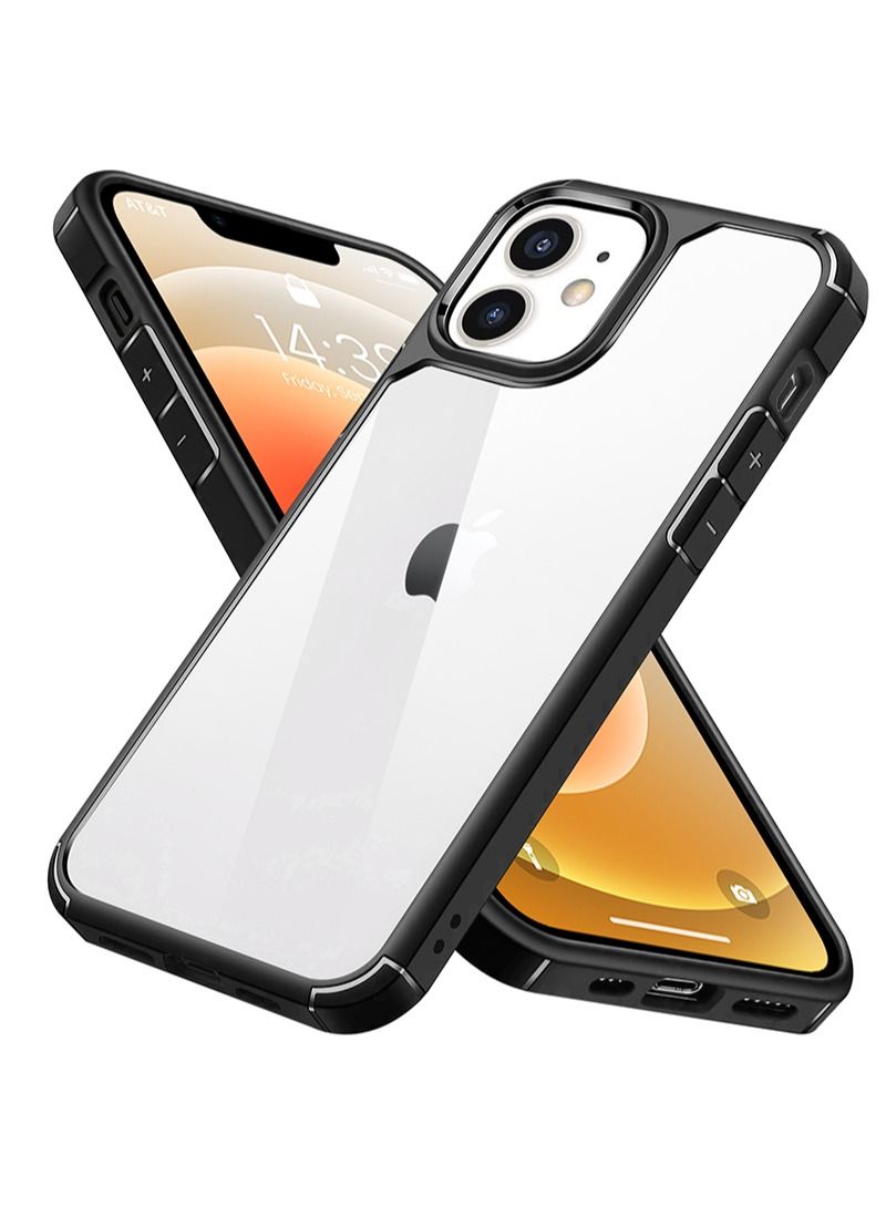 INFOSUN iPhone 12/12 Pro Case Clear Cover Ultra Thin Silicone Shockproof Hard Back Cases Transparent Protective Slim Phone Case for Apple iPhone 12/12 Pro 6.1 inch - Black - Image 1