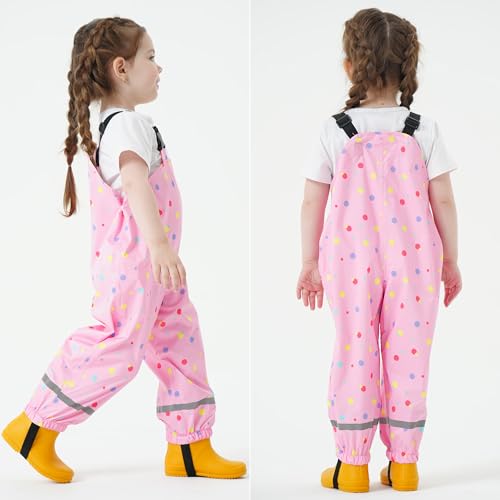 Fewlby Kids Waterproof Rain Bib Pants, Girls Rain Pants Kids Overalls Rain Trousers Lightweight Mud Pants Rainwear for Toddlers - Image 5