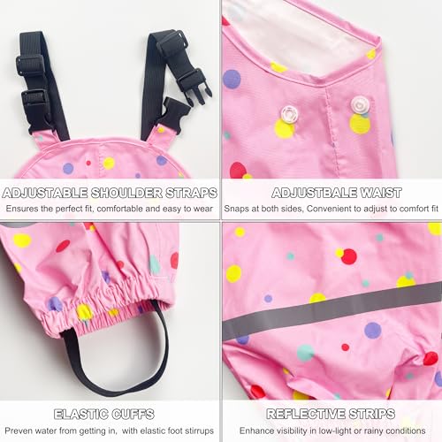 Fewlby Kids Waterproof Rain Bib Pants, Girls Rain Pants Kids Overalls Rain Trousers Lightweight Mud Pants Rainwear for Toddlers - Image 4