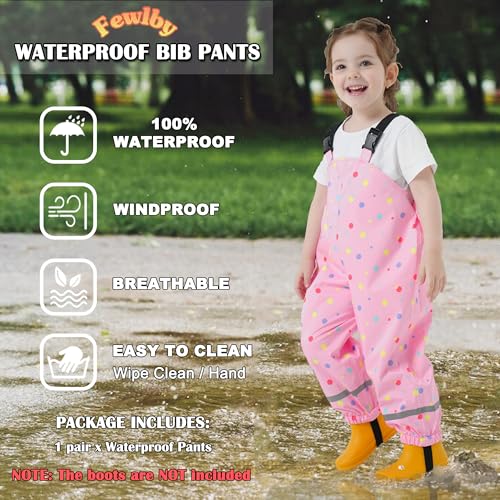 Fewlby Kids Waterproof Rain Bib Pants, Girls Rain Pants Kids Overalls Rain Trousers Lightweight Mud Pants Rainwear for Toddlers - Image 2
