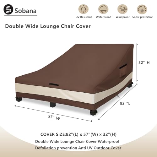 Sobana Waterproof Double Chaise Lounge Cover600D Heavy Duty 82Inch Double Wide Patio Chaise Lounge Chair CoversBrown - Image 3