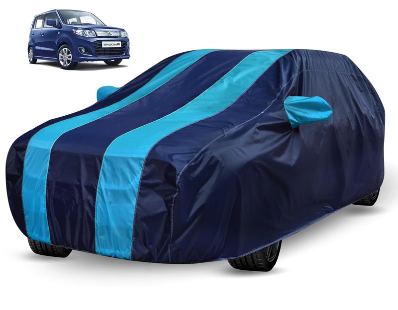Auto Hub Car Cover Compatible with Maruti WagonR (Model : 2004-2018) with Mirror Pocket, Water Resistant, Triple Stitched, WagonR Car Cover, Navy-Blue - Image 1