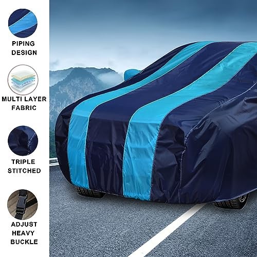 Auto Hub Car Cover Compatible with Maruti WagonR (Model : 2004-2018) with Mirror Pocket, Water Resistant, Triple Stitched, WagonR Car Cover, Navy-Blue - Image 3