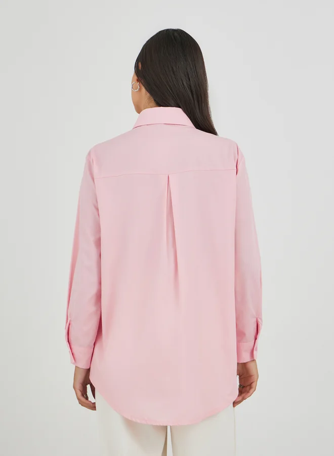 Styli Styli Embroidered Long Sleeve Spread Collar Shirt
