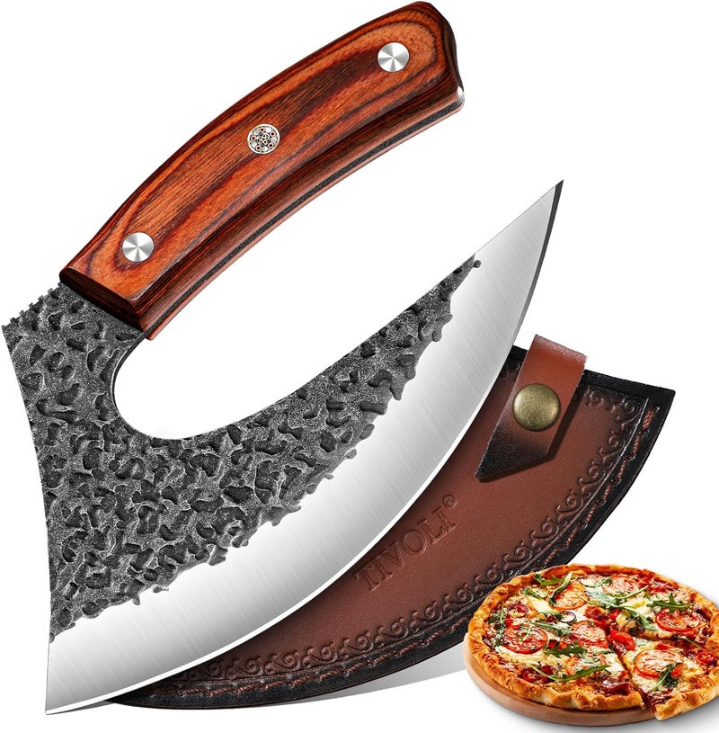 Tivoli Ulu Knife with Sheath – Full Tang Rosewood Handle, Gift-Ready Box, Viking-Style Cleaver & Pizza Cutter for Meat, Herbs, and Outdoor Cooking –A Christmas Gift for Men and Women - Image 1