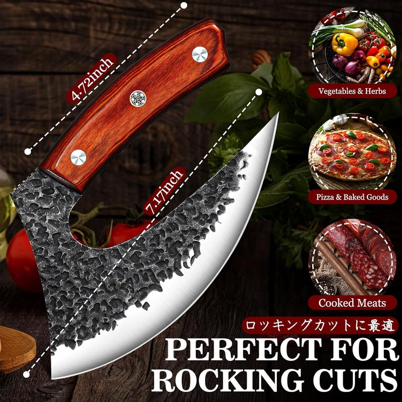 Tivoli Ulu Knife with Sheath – Full Tang Rosewood Handle, Gift-Ready Box, Viking-Style Cleaver & Pizza Cutter for Meat, Herbs, and Outdoor Cooking –A Christmas Gift for Men and Women - Image 5