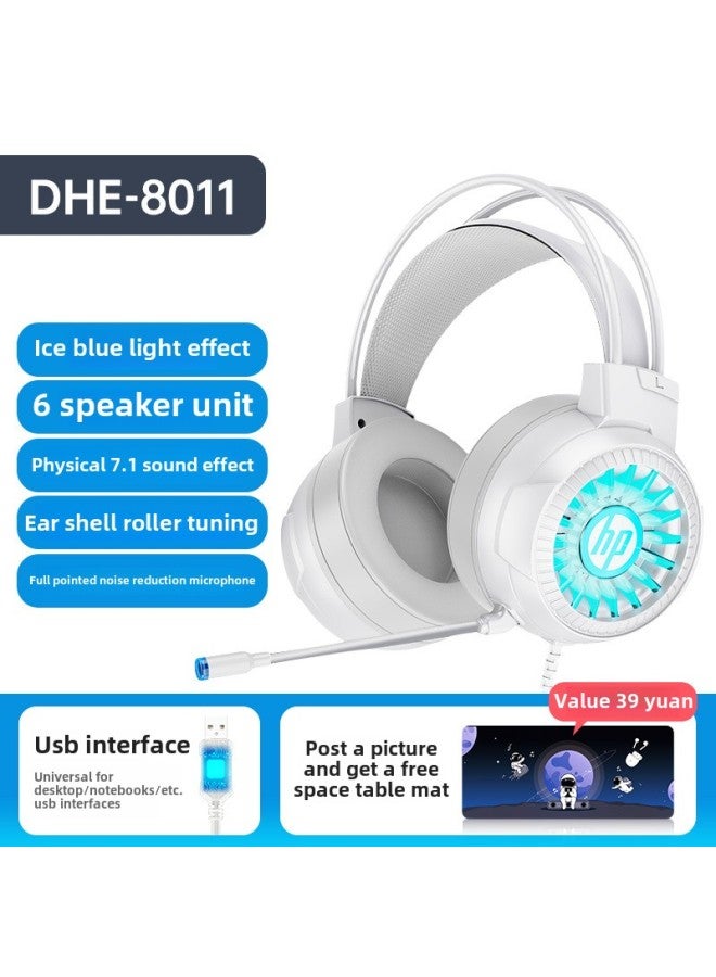 Headset Live Wired Game Desktop Computer Cat Ear Headset Electronic Competition Notebook-Color:Package 3 Plus Milk Tea Color Mouse Pad-[8011 White] Stereo Sound Effect  - Image 1